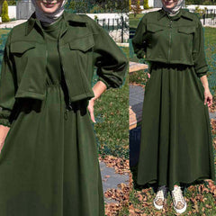 Drop Shoulder Short Jacket Maxi Style 2-Pcs Winter Co-Ord Set. WWTS-15