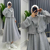 Drop Shoulder Short Hooded Maxi Style 2-Pcs Winter Co-Ord Set. WWTS-16