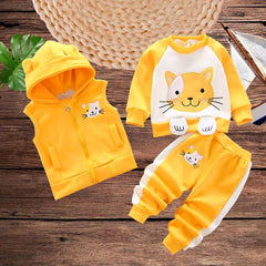 Yellow Kitty Printed 3-Pcs Winter Track-Suit For Kid's. K3PWTS-01