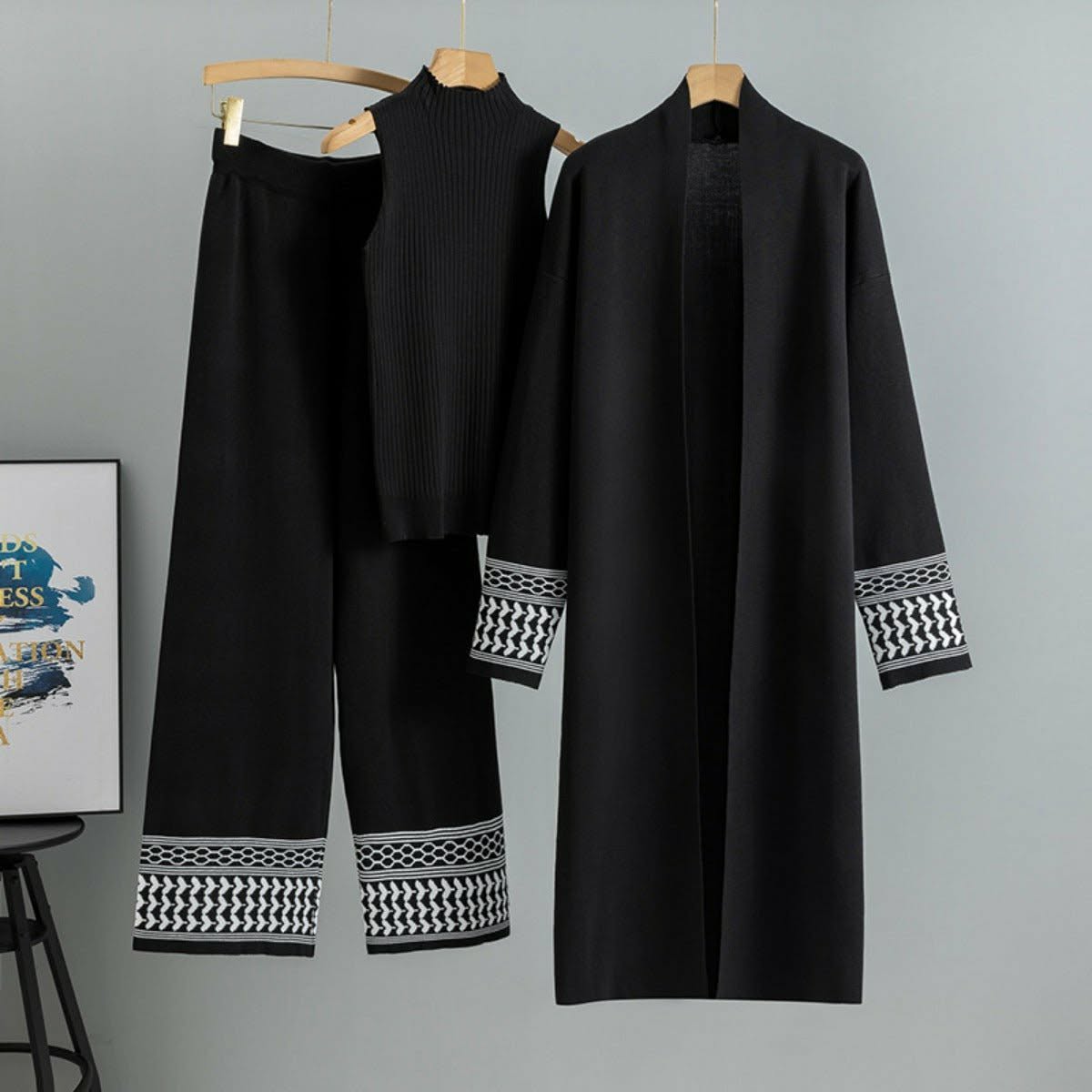 Long Printed Gown Style 3-Pcs Winter Co-Ord Suit. WWTS-25 V2