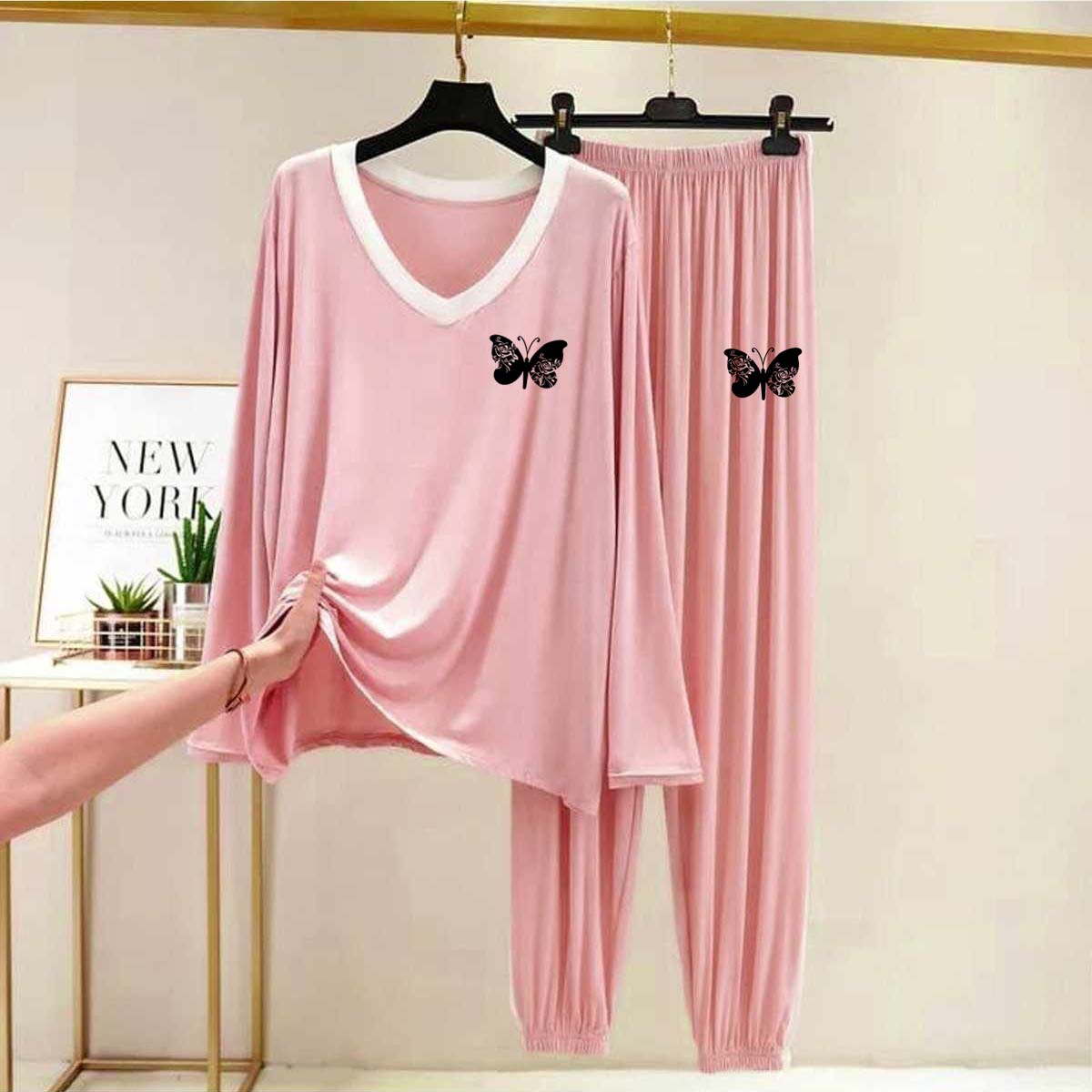 Contrast Neck-Style Logo-Printed 2-Pcs Lounge And Night Wear Suit. WLW-10