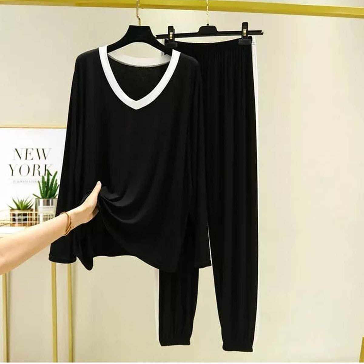 Contrast Neck-Style 2-Pcs Lounge And Night Wear Suit. WLW-10