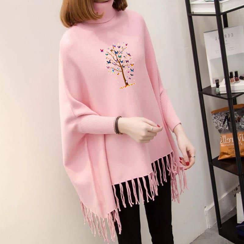 Multi Tree Printed Bat-Wing Style Winter Poncho.