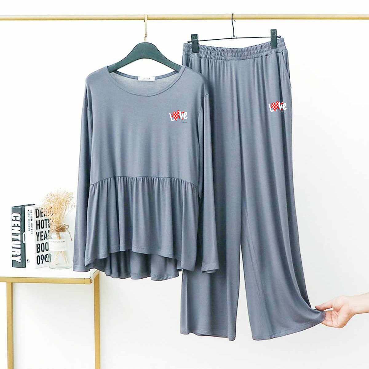 Peplum-Style Logo-Printed 2-Pcs Lounge And Night Wear Suit. WLW-11