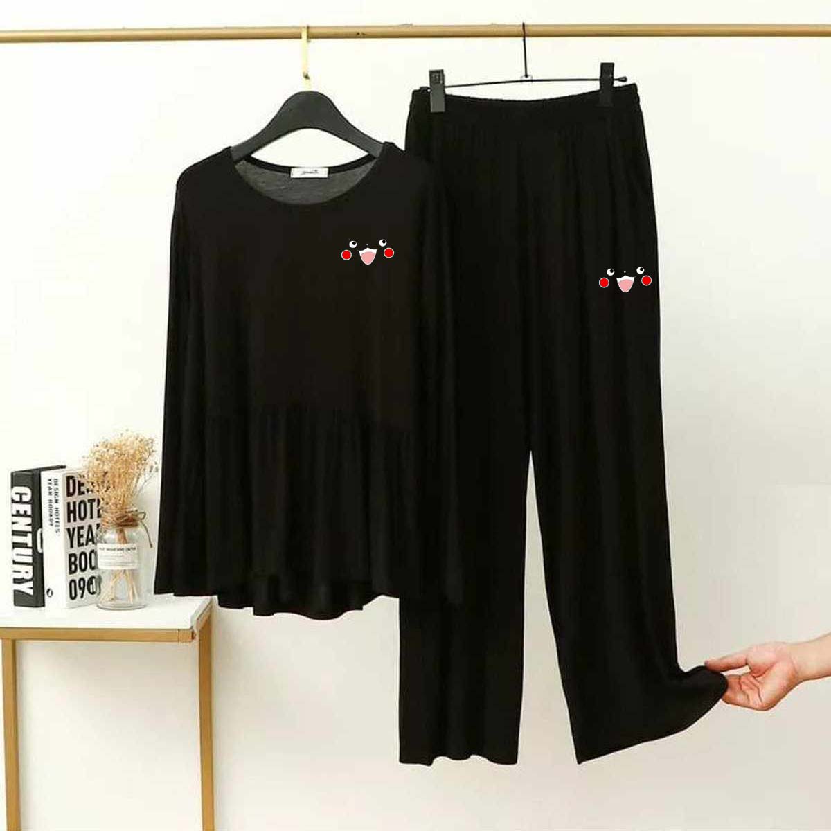 Peplum-Style Logo-Printed 2-Pcs Lounge And Night Wear Suit. WLW-11