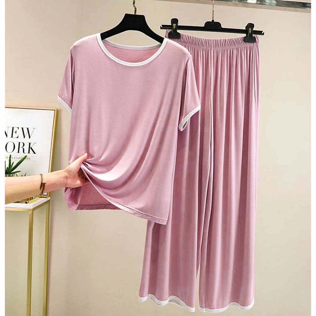 Contrast Tape-Style 2-Pcs Lounge And Night Wear Suit. WLW-07