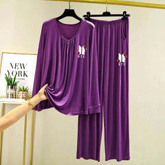 Neck Geadar-Style Logo-Printed 2-Pcs Lounge And Night Wear Suit. WLW-14