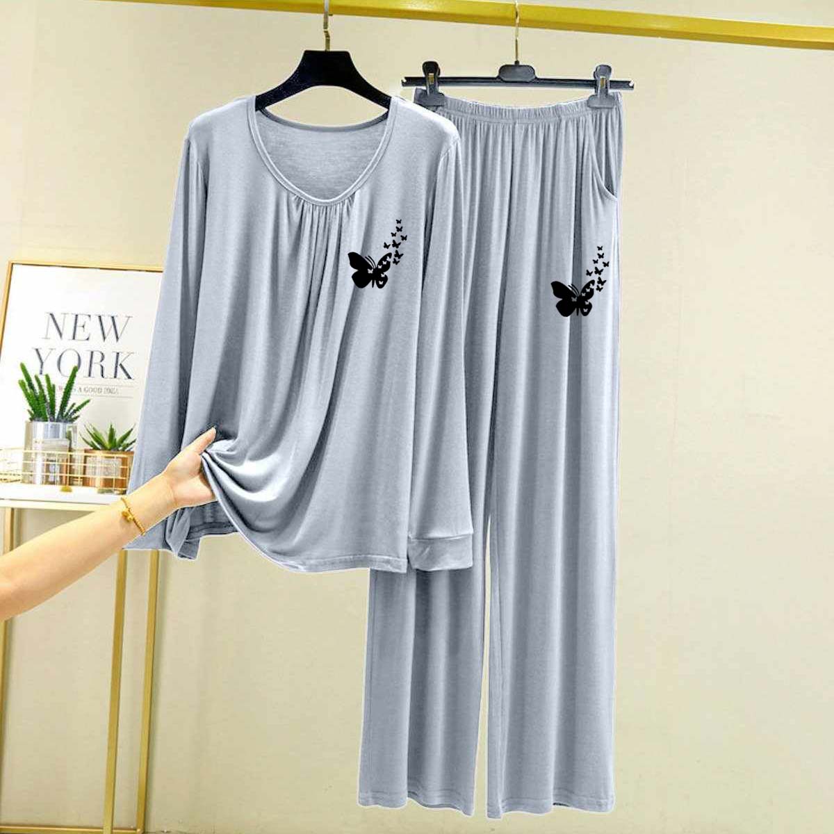 Neck Geadar-Style Logo-Printed 2-Pcs Lounge And Night Wear Suit. WLW-14