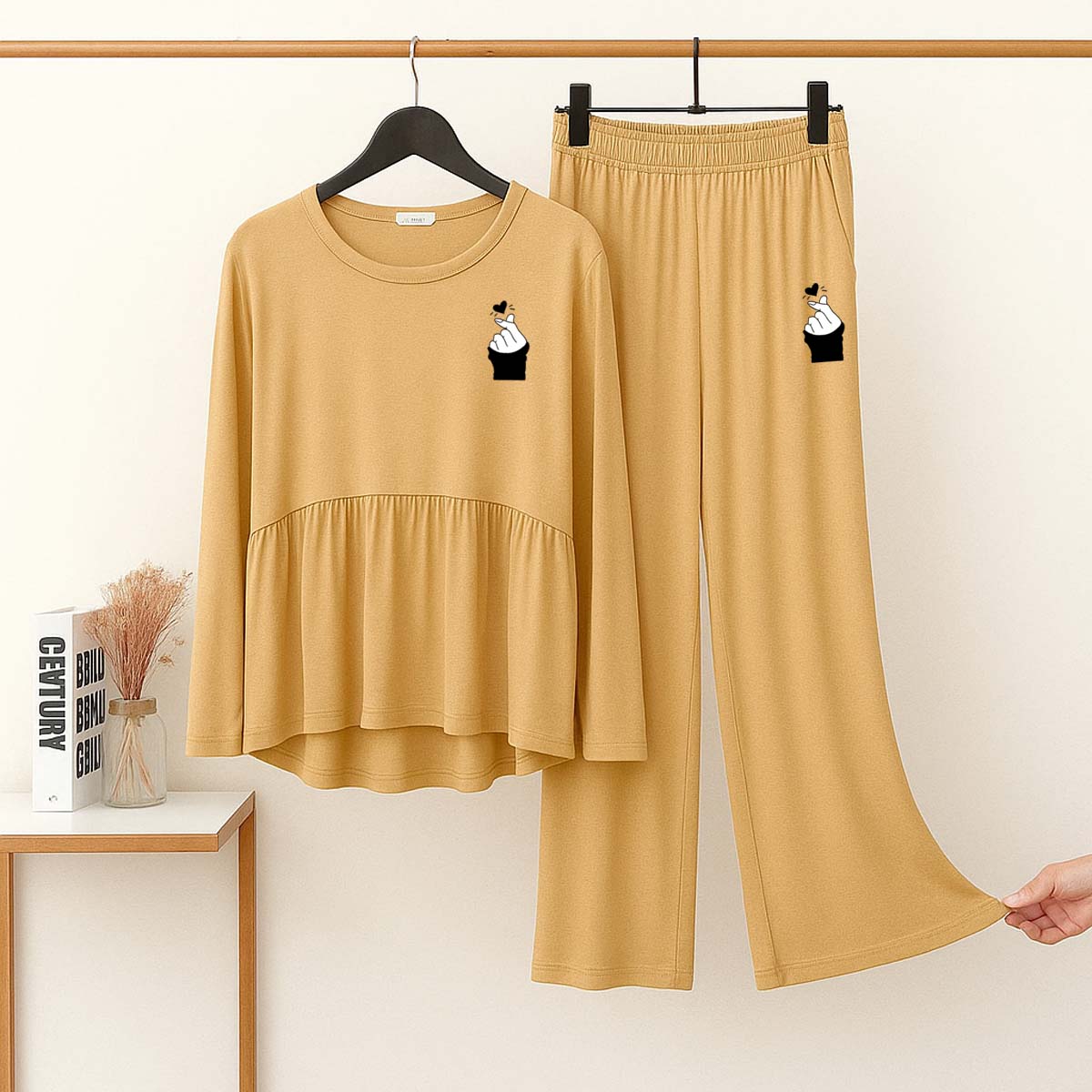 Peplum-Style Logo-Printed 2-Pcs Lounge And Night Wear Suit. WLW-11