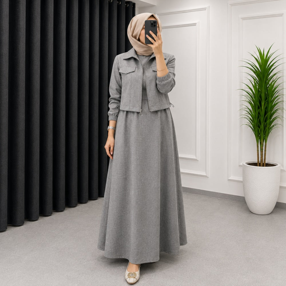 Drop Shoulder Short Jacket Maxi Style 2-Pcs Winter Co-Ord Set. WWTS-15 V3