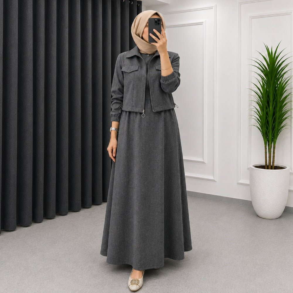 Drop Shoulder Short Jacket Maxi Style 2-Pcs Winter Co-Ord Set. WWTS-15 V3