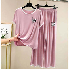 Contrast Tape-Style Logo-Printed 2-Pcs Lounge And Night Wear Suit. WLW-07