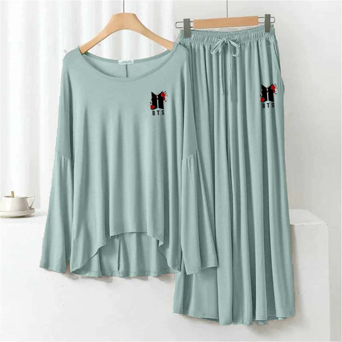 Plazo-Style Logo-Printed 2-Pcs Lounge And Night Wear Suit. WLW-08