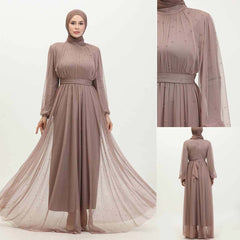 Turkish Net Pearls Belt Style Heavy-Flair Long-Length Maxi.
