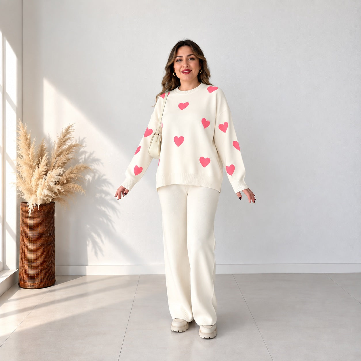 Heart Printed Sweat Style Premium Quality 2-Pcs Winter Tracksuit For Her. WWTS-20