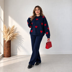 Heart Printed Sweat Style Premium Quality 2-Pcs Winter Tracksuit For Her. WWTS-20