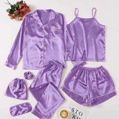 Imported All-In-One Complete 7-Pcs Silk Nightsuit.
