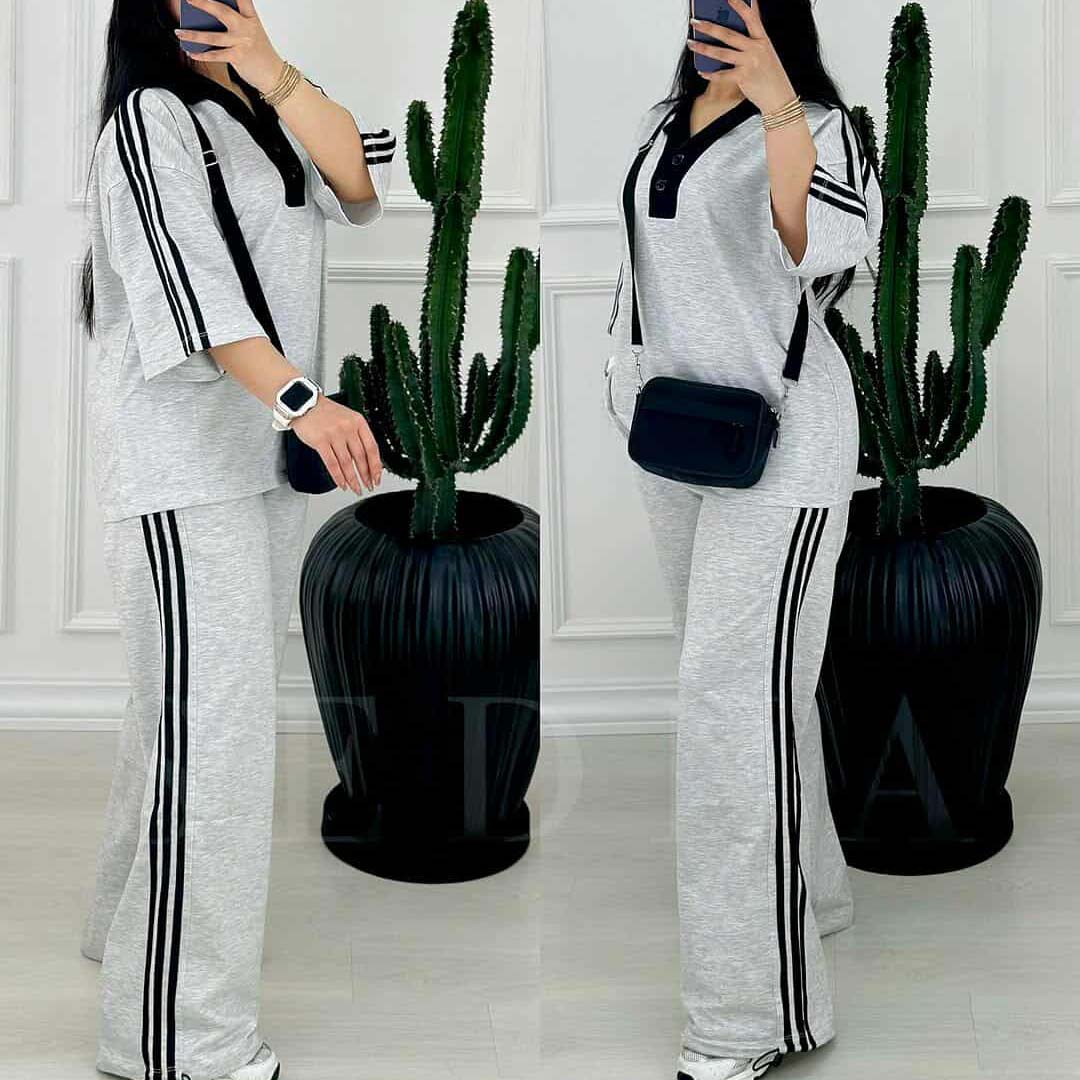 Contrast Collar 3-Stripe Style Western 2-Pcs Summer Tracksuit For Her. WSTS-06