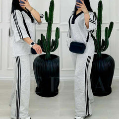 Contrast Collar 3-Stripe Style Western 2-Pcs Summer Tracksuit For Her. WSTS-06