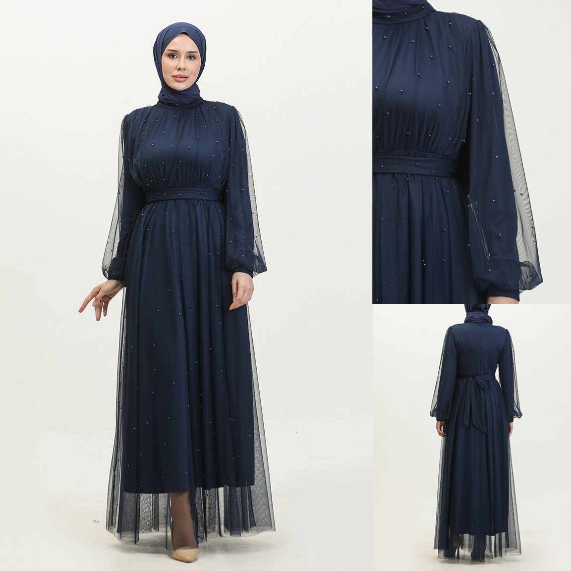 Turkish Net Pearls Belt Style Heavy-Flair Long-Length Maxi.