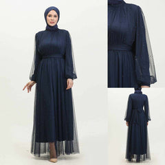 Turkish Net Pearls Belt Style Heavy-Flair Long-Length Maxi.