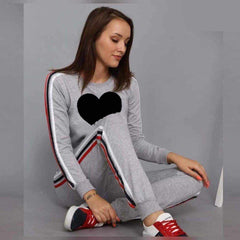 Multi Stripe Heart Printed 2-Pcs Summer Suit For Her.