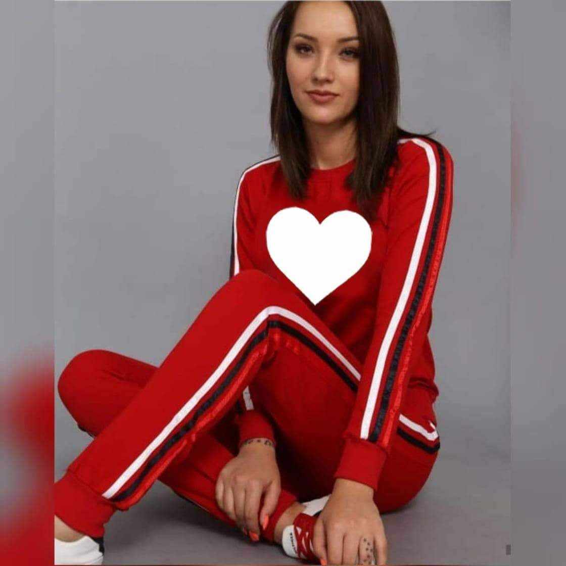 Multi Stripe Heart Printed 2-Pcs Summer Suit For Her.
