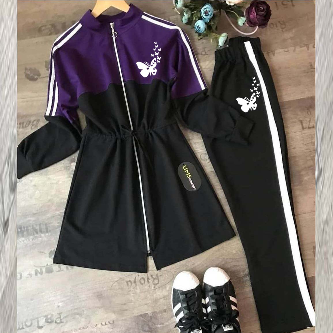 Butter-Fly Printed Dori Style 2-Pcs Winter Tracksuit.