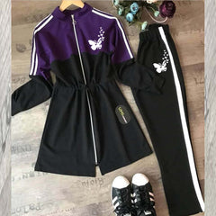 Butter-Fly Printed Dori Style 2-Pcs Winter Tracksuit.