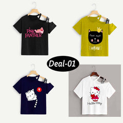 Bundle Of 4 Shoulder-Open Short-Length Half Sleeve Printed Tee. Style-D4