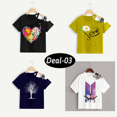 Bundle Of 4 Shoulder-Open Short-Length Half Sleeve Printed Tee. Style-D4
