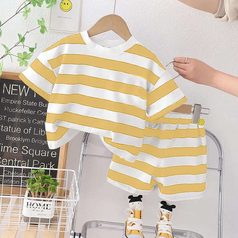 Stripe Style Printed 2-Pcs Summer Suit For Baby & Baba.