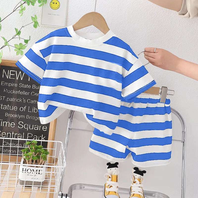 Stripe Style Printed 2-Pcs Summer Suit For Baby & Baba.