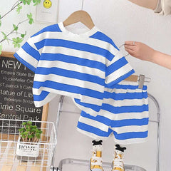 Stripe Style Printed 2-Pcs Summer Suit For Baby & Baba.