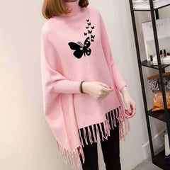 Small Butterfly Printed Bat-Wing Style Winter Poncho.