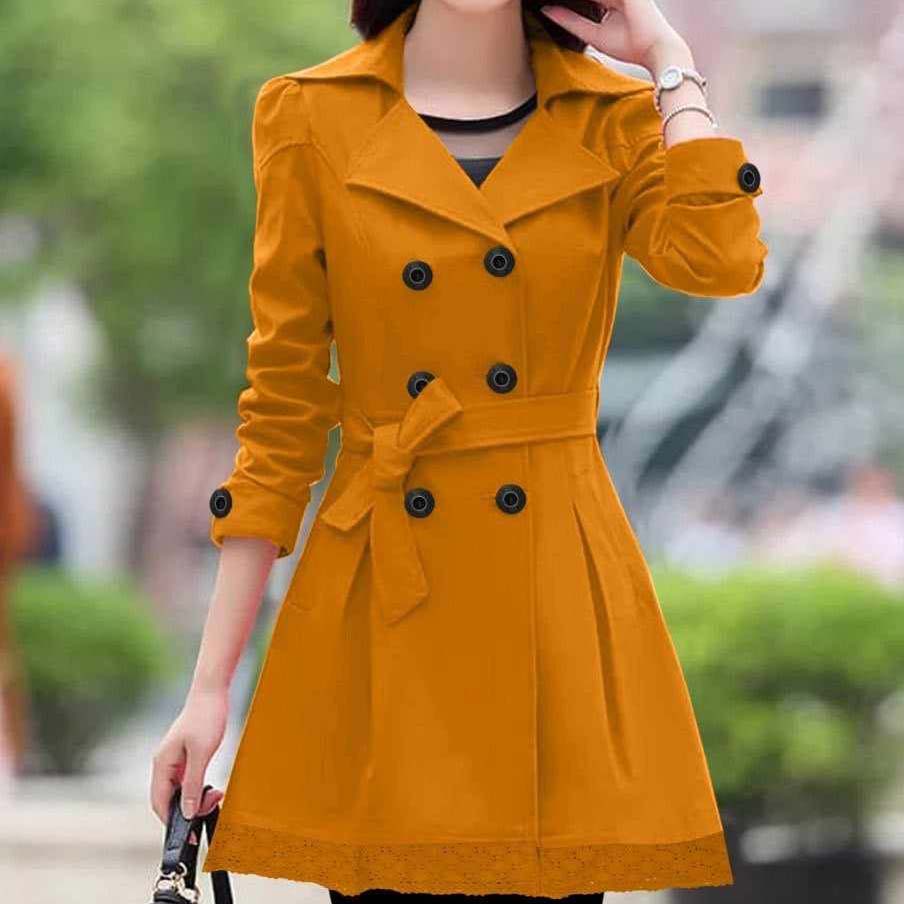 Mustard Lace Style Trench Winter Fleece Coat For Her.