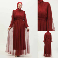 Turkish Net Pearls Belt Style Heavy-Flair Long-Length Maxi.