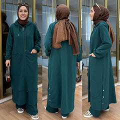 Long Zipper Baggy-Pocket Hoodie Style 2-Pcs Winter Suit. WWTS-54