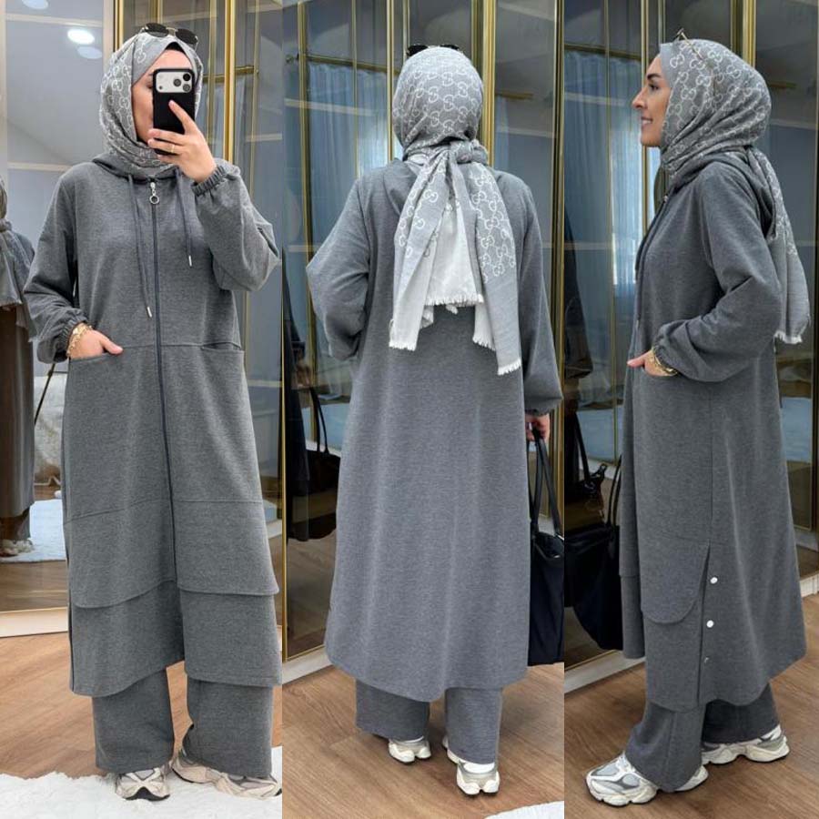 Long Zipper Baggy-Pocket Hoodie Style 2-Pcs Winter Suit. WWTS-54