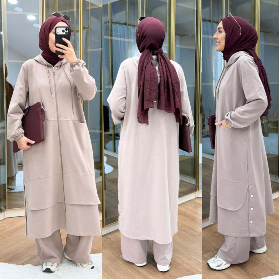 Long Zipper Baggy-Pocket Hoodie Style 2-Pcs Winter Suit. WWTS-54