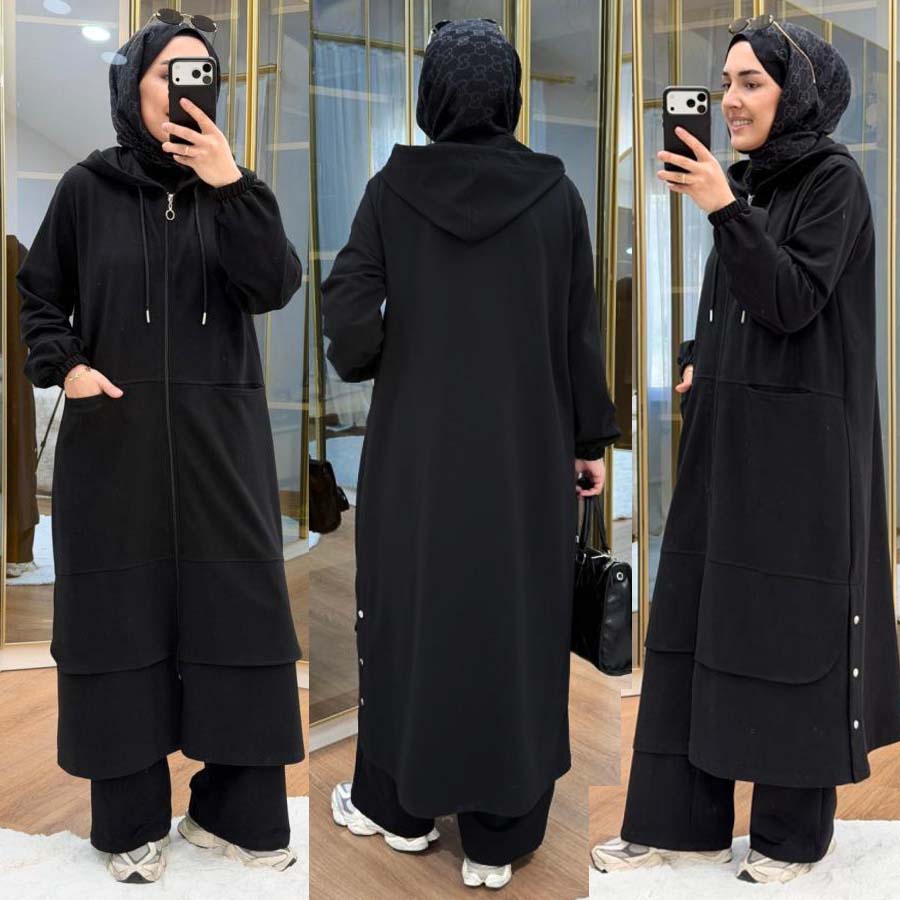 Long Zipper Baggy-Pocket Hoodie Style 2-Pcs Winter Suit. WWTS-54