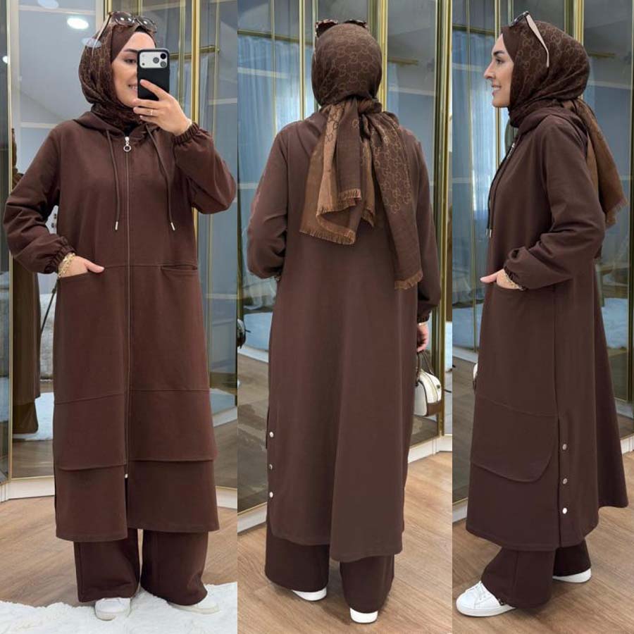 Long Zipper Baggy-Pocket Hoodie Style 2-Pcs Winter Suit. WWTS-54