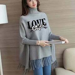 Black-White Love Printed Bat-Wing Style Winter Poncho.