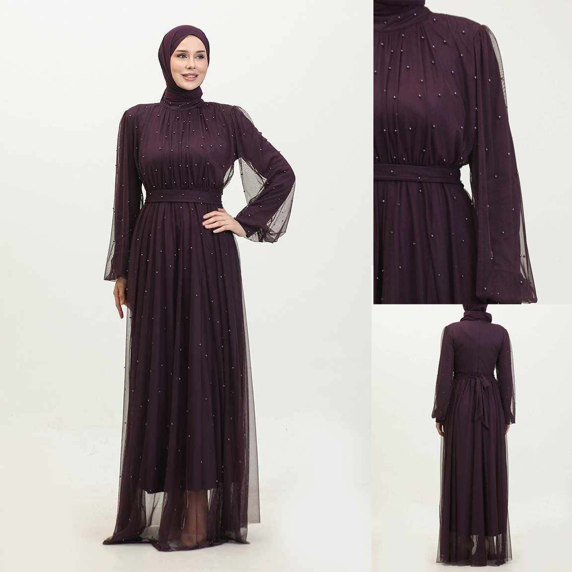 Turkish Net Pearls Belt Style Heavy-Flair Long-Length Maxi.