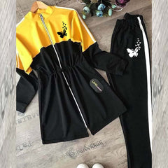 Butter-Fly Printed Dori Style 2-Pcs Winter Tracksuit.