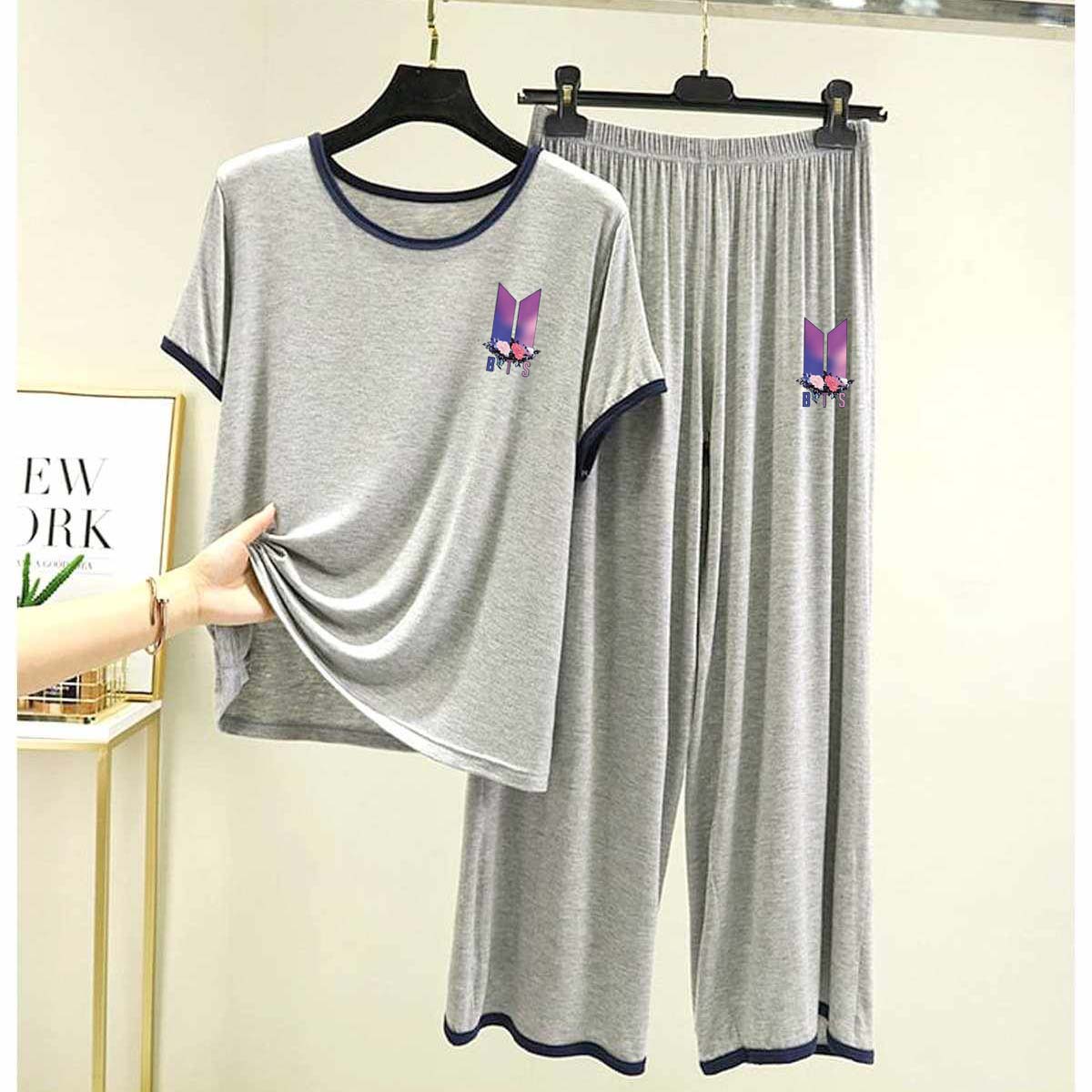 Contrast Tape-Style Logo-Printed 2-Pcs Lounge And Night Wear Suit. WLW-07