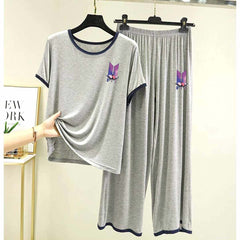 Contrast Tape-Style Logo-Printed 2-Pcs Lounge And Night Wear Suit. WLW-07