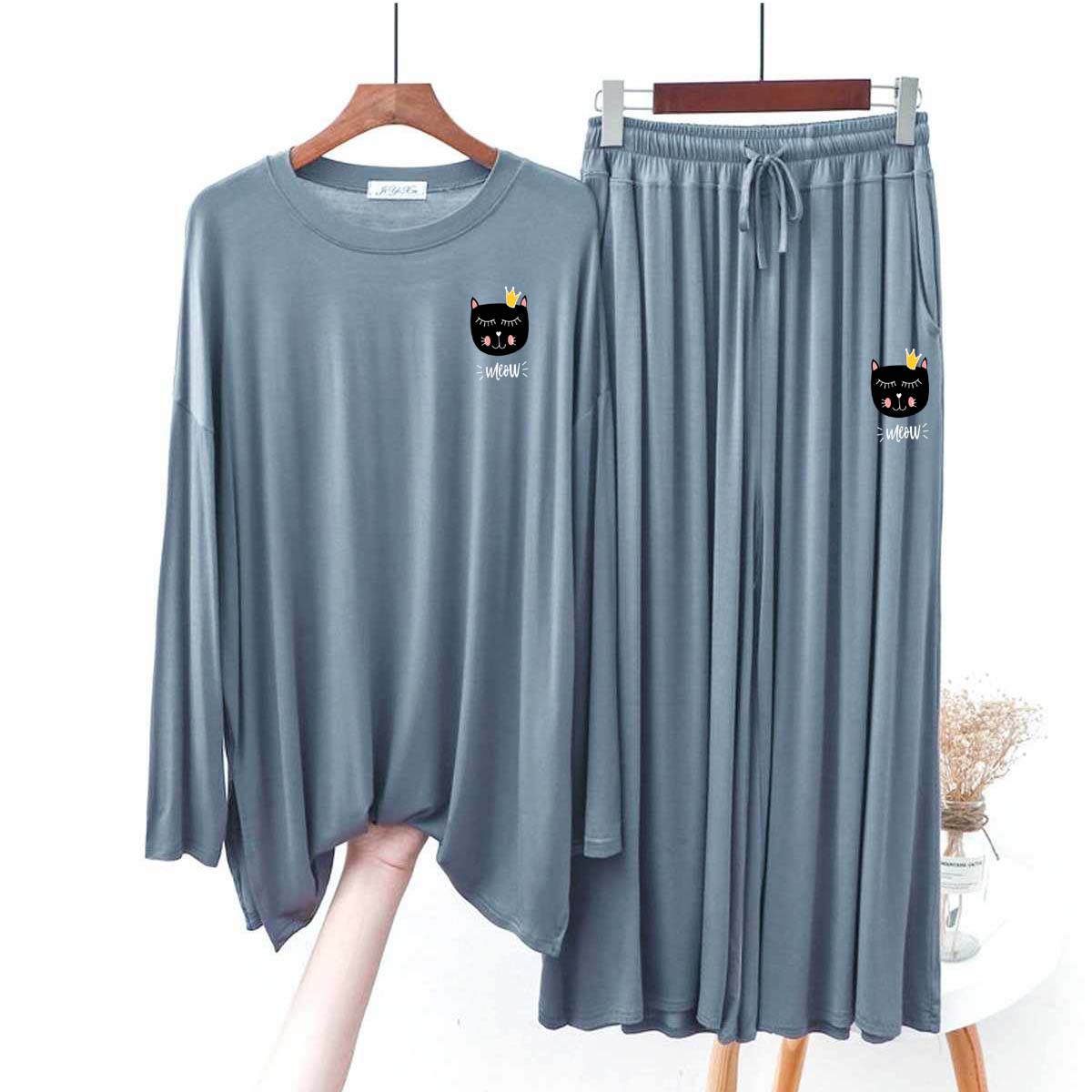 Baggy-Style Logo-Printed 2-Pcs Lounge And Night Wear Suit. WLW-09