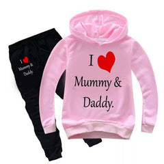Kids I love Mummy and Daddy Printed Hoodie Style 2-Pcs Winter Track-Suit.