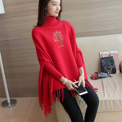 Multi Tree Printed Bat-Wing Style Winter Poncho.